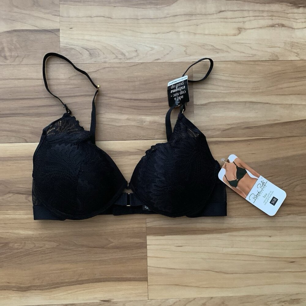 Rene Rofe Lingerie Extreme Black Push Up Bra Size 36B Lace NWT